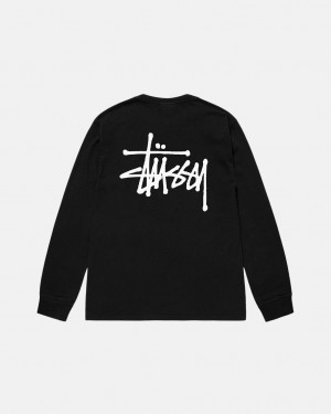 Stussy Basic Stüssy Pigment Dyed Ls Tee T shirt Kadın Siyah Türkiye | YRJ-5019