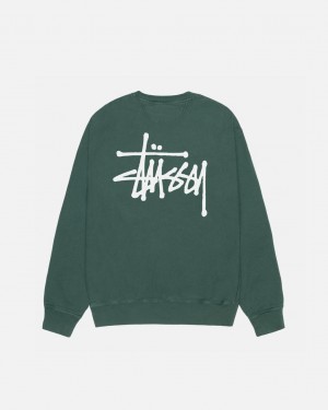 Stussy Basic Stussy Crew Pigment Dyed Tişörtü Erkek Yeşil Türkiye | TXO-3912