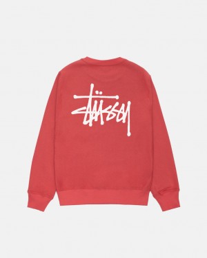 Stussy Basic Stussy Crew Tişörtü Erkek Kırmızı Türkiye | ZHM-6929