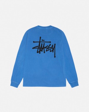 Stussy Basic Stussy LS Tee Pigment Dyed T shirt Kadın Mavi Türkiye | GUV-7862