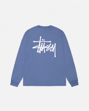 Stussy Basic Stussy Ls Tee T shirt Erkek Kraliyet Mavisi Mavi Türkiye | UQY-8174