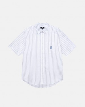 Stussy Boxy Çizgili Shirt Gömlek Erkek Beyaz Türkiye | KZQ-2353