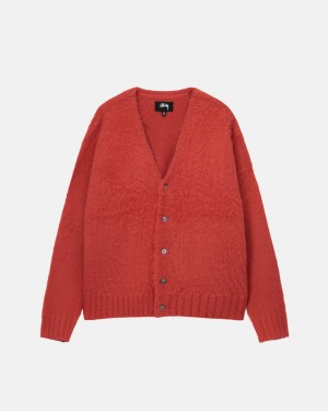 Stussy Brushed Cardigan Kazak Erkek Kırmızı Türkiye | TMM-0312