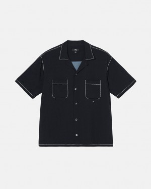 Stussy Contrast Pick Stitched Shirt Gömlek Erkek Siyah Türkiye | OVB-5429