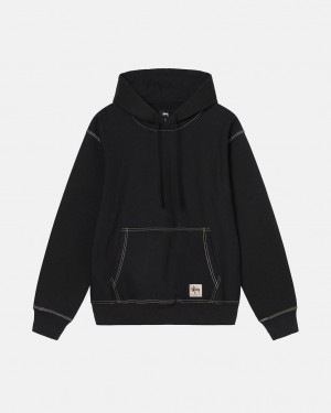 Stussy Contrast Stitch Label Hoodie Erkek Siyah Türkiye | BYS-6238