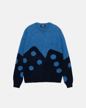 Stussy Dice Fuzzy Crew Kazak Kadın Mavi Türkiye | OQE-3495