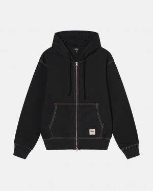 Stussy Double Face Label Zip Hoodie Erkek Siyah Türkiye | IFC-2190