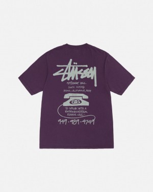 Stussy Old Phone Tee Pigment Dyed T shirt Erkek Mor Türkiye | NRZ-8746