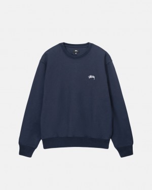 Stussy Overdyed Stock Logo Crew Tişörtü Erkek Lacivert Türkiye | DRM-1174