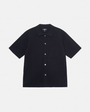 Stussy Perforated Swirl Knit Shirt Gömlek Erkek Siyah Türkiye | NJC-9030