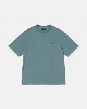 Stussy Pig. Dyed Inside Out Crew T shirt Erkek Turkuaz Türkiye | XPJ-9784