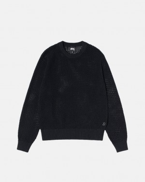 Stussy Pigment Dyed Loose Gauge Knit Kazak Kazak Erkek Siyah Türkiye | WQA-0509