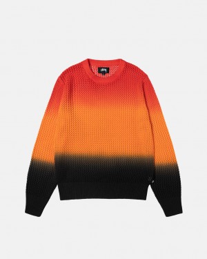 Stussy Pigment Dyed Loose Gauge Knit Kazak Kazak Erkek Siyah Kırmızı Türkiye | EOP-0652