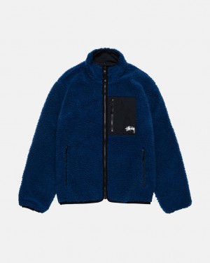 Stussy Sherpa Reversible Jacket Mont Kadın Mavi Türkiye | QLM-6186