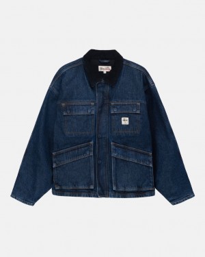 Stussy Shop Jacket Washed Denim Mont Erkek Mavi Türkiye | ROY-9238