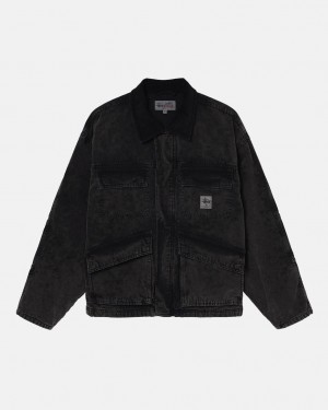 Stussy Shop Jacket Washed Kanvas Mont Kadın Siyah Türkiye | EJH-7884