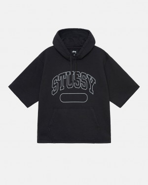 Stussy Ss Boxy Cropped Hoodie Erkek Siyah Türkiye | GGC-0318