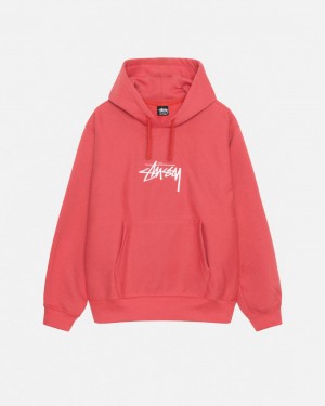 Stussy Stock Logo Applique Hood Tişörtü Erkek Kırmızı Türkiye | GHO-2856