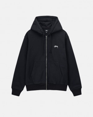 Stussy Stock Logo Zip Hoodie Erkek Siyah Türkiye | CKQ-9728