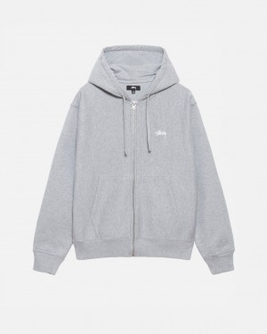 Stussy Stock Logo Zip Hoodie Erkek Gri Türkiye | GII-6749