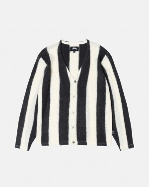 Stussy Stripe Brushed Cardigan Kazak Erkek Bej Rengi Türkiye | NHN-1535