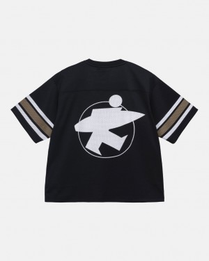 Stussy Surfman Mesh Football Jersey Üstler Kadın Siyah Türkiye | PTP-4052