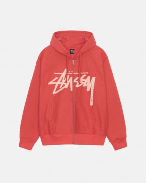 Stussy Venus Zip Hood Tişörtü Erkek Kırmızı Türkiye | DKS-2566