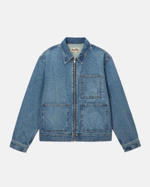 Stussy Zip İş Jacket Denim Erkek Mavi Türkiye | CFJ-3217