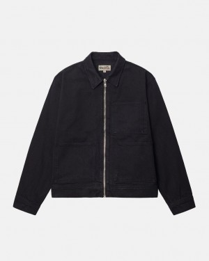 Stussy Zip İş Jacket Overdyed Denim Erkek Siyah Siyah Türkiye | ULI-1305