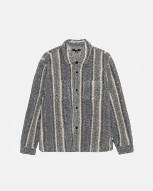 Stussy Çizgili Sherpa Shirt Gömlek Erkek Charcoal Türkiye | QYS-0684