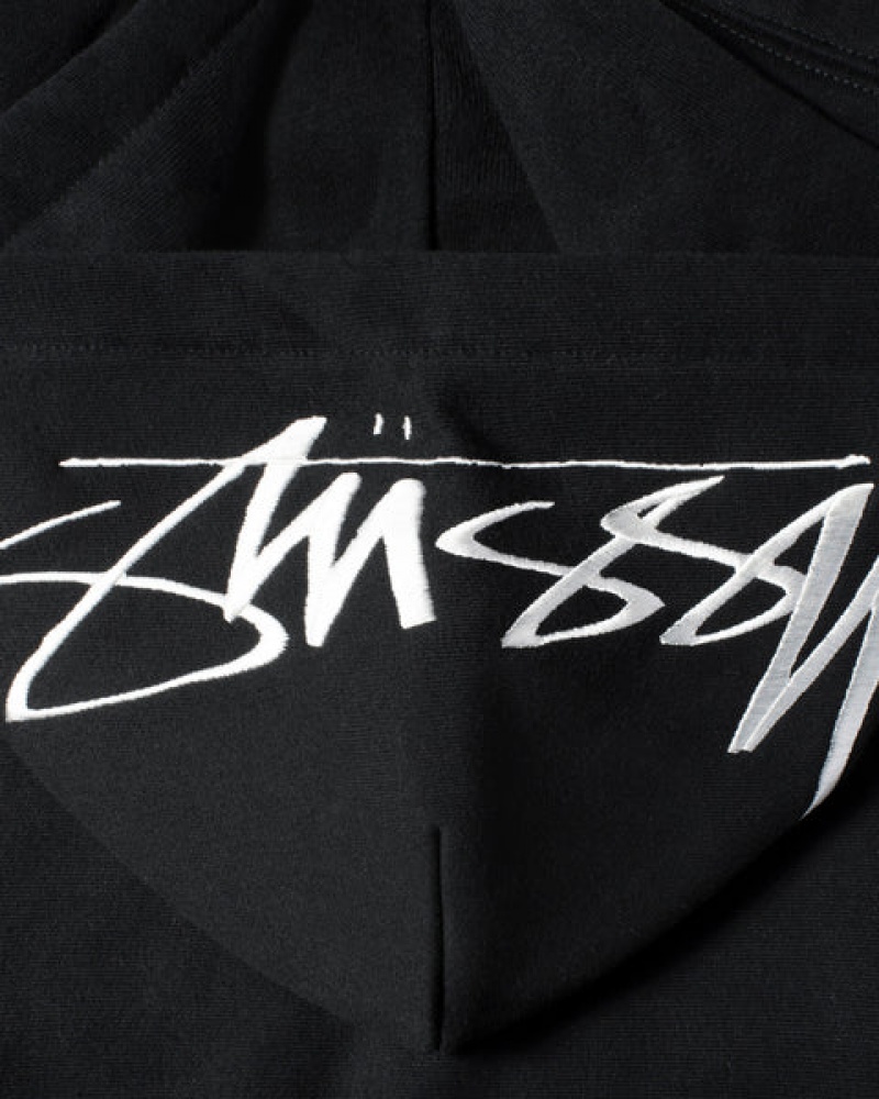 Stussy Back Hood Applique Hoodie Kadın Siyah Türkiye | XQN-6800