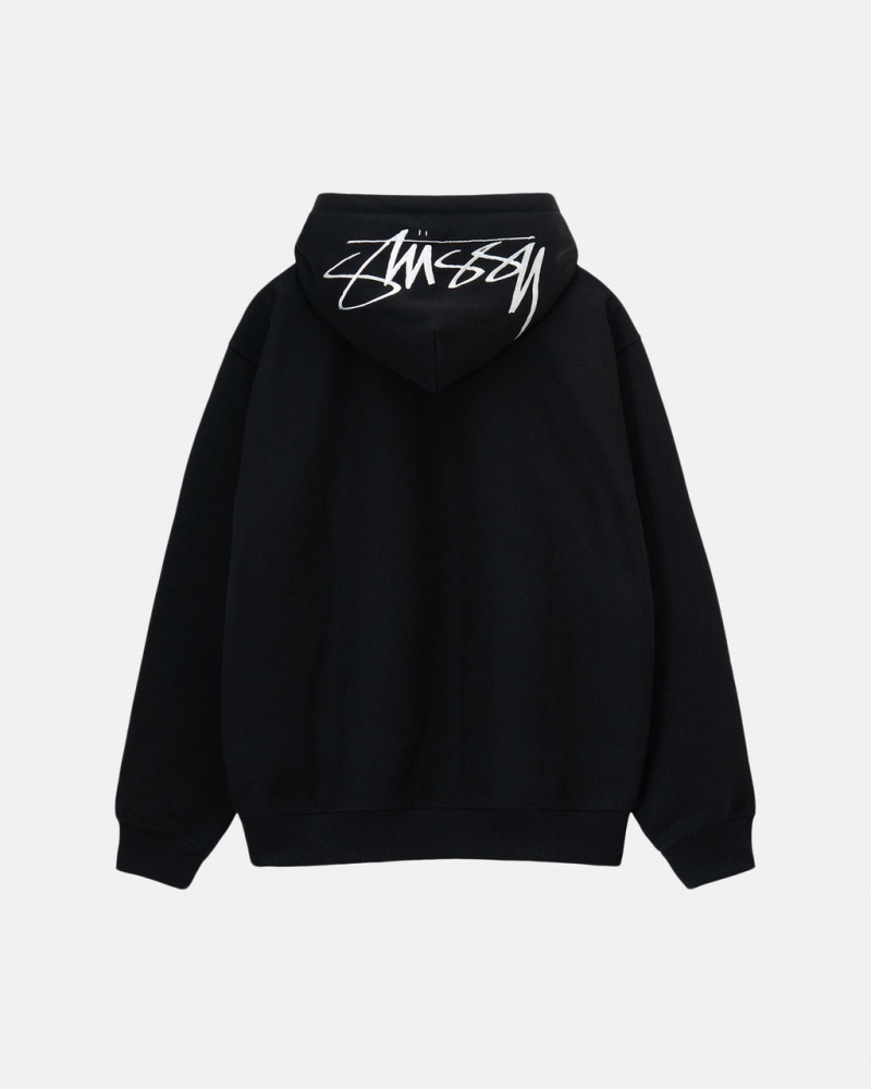 Stussy Back Hood Applique Hoodie Kadın Siyah Türkiye | XQN-6800