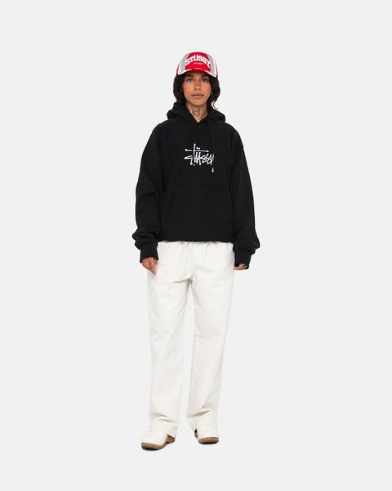 Stussy Basic Applique Hoodie Kadın Siyah Türkiye | ZFT-6967