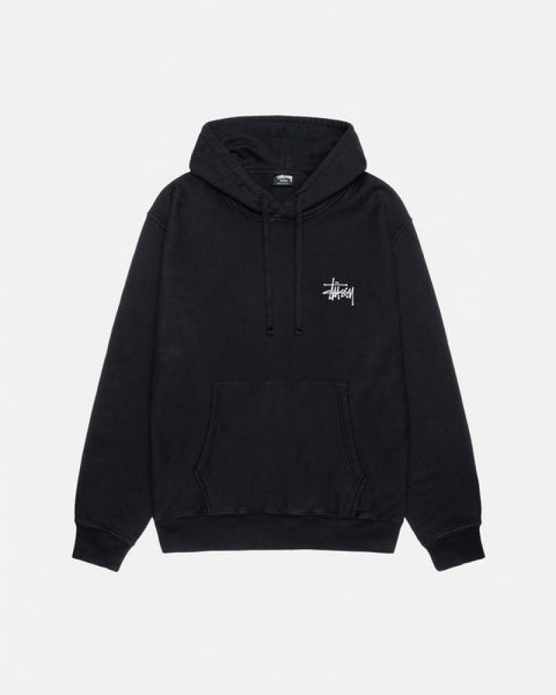 Stussy Basic Stüssy Pigment Dyed Hoodie Erkek Siyah Türkiye | YBA-4204