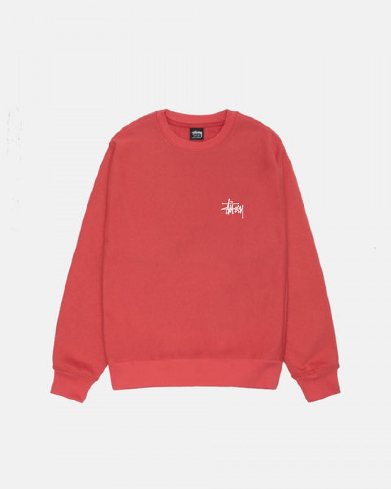 Stussy Basic Stussy Crew Tişörtü Erkek Kırmızı Türkiye | ZHM-6929