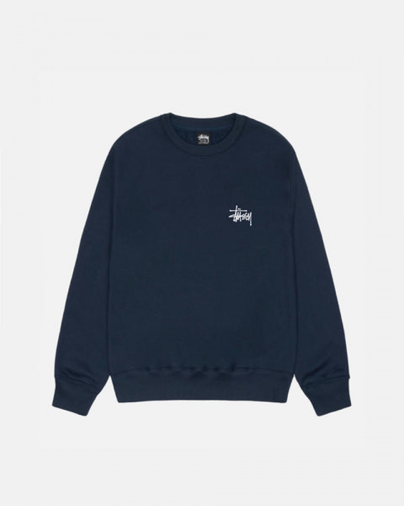 Stussy Basic Stussy Crew Tişörtü Erkek Lacivert Türkiye | GDB-9286