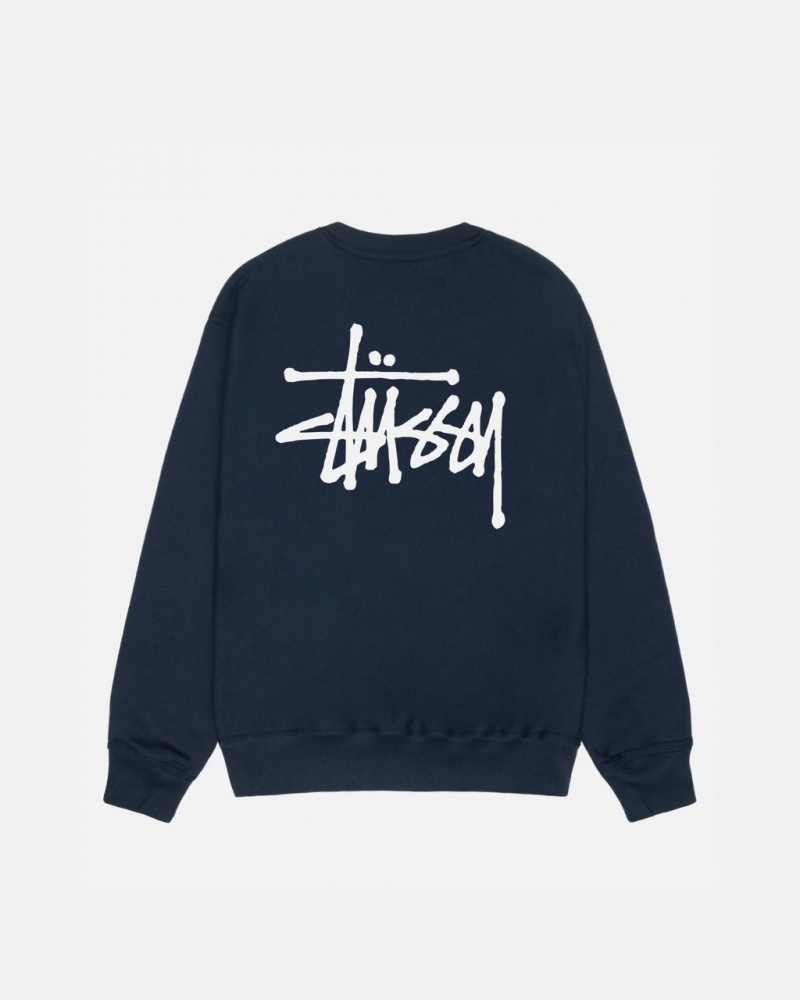 Stussy Basic Stussy Crew Tişörtü Erkek Lacivert Türkiye | GDB-9286