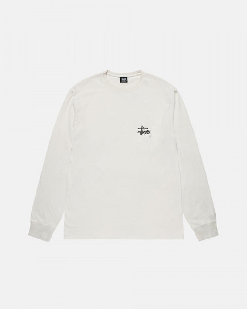 Stussy Basic Stussy LS Tee Pigment Dyed T shirt Erkek Bej Rengi Türkiye | HQD-7013