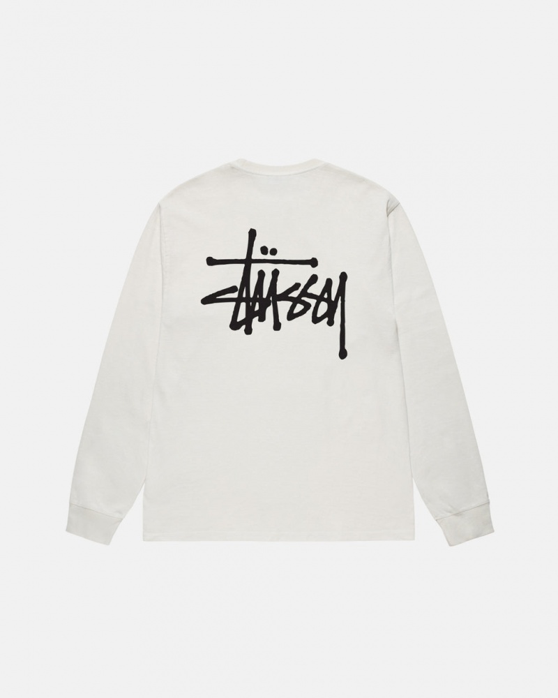 Stussy Basic Stussy LS Tee Pigment Dyed T shirt Erkek Bej Rengi Türkiye | HQD-7013