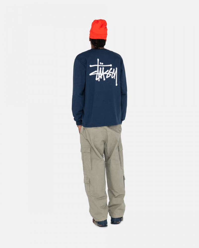 Stussy Basic Stussy Ls Tee T shirt Erkek Lacivert Türkiye | RHS-5213