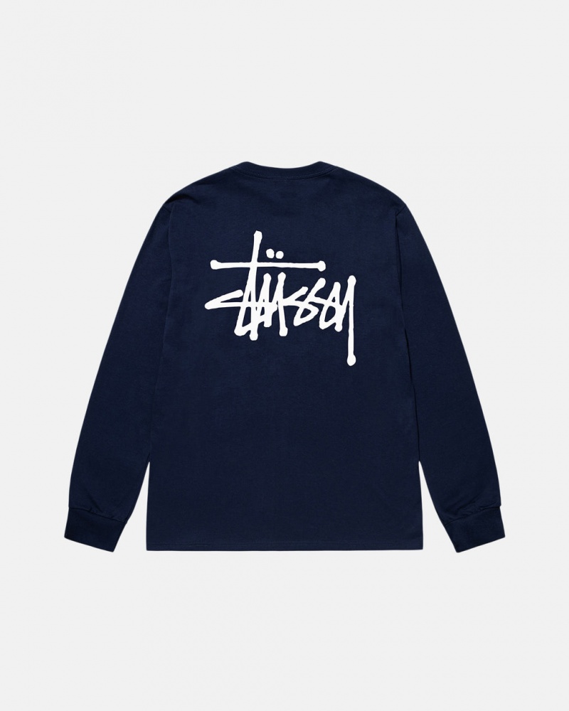 Stussy Basic Stussy Ls Tee T shirt Erkek Lacivert Türkiye | RHS-5213