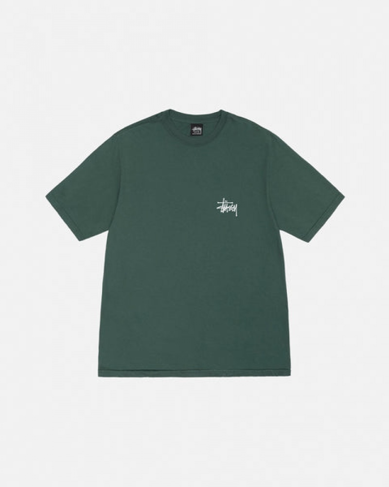 Stussy Basic Stussy Tee Pigment Dyed T shirt Kadın Yeşil Türkiye | SKB-1140