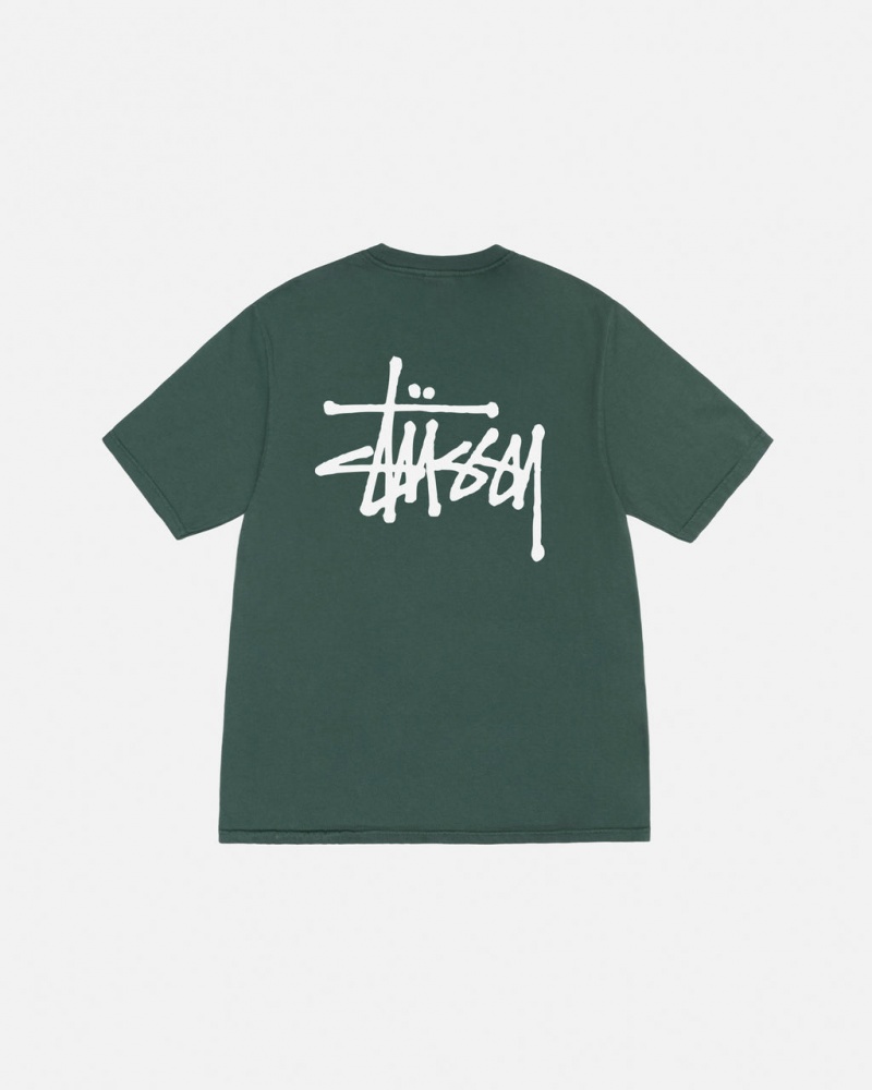 Stussy Basic Stussy Tee Pigment Dyed T shirt Kadın Yeşil Türkiye | SKB-1140