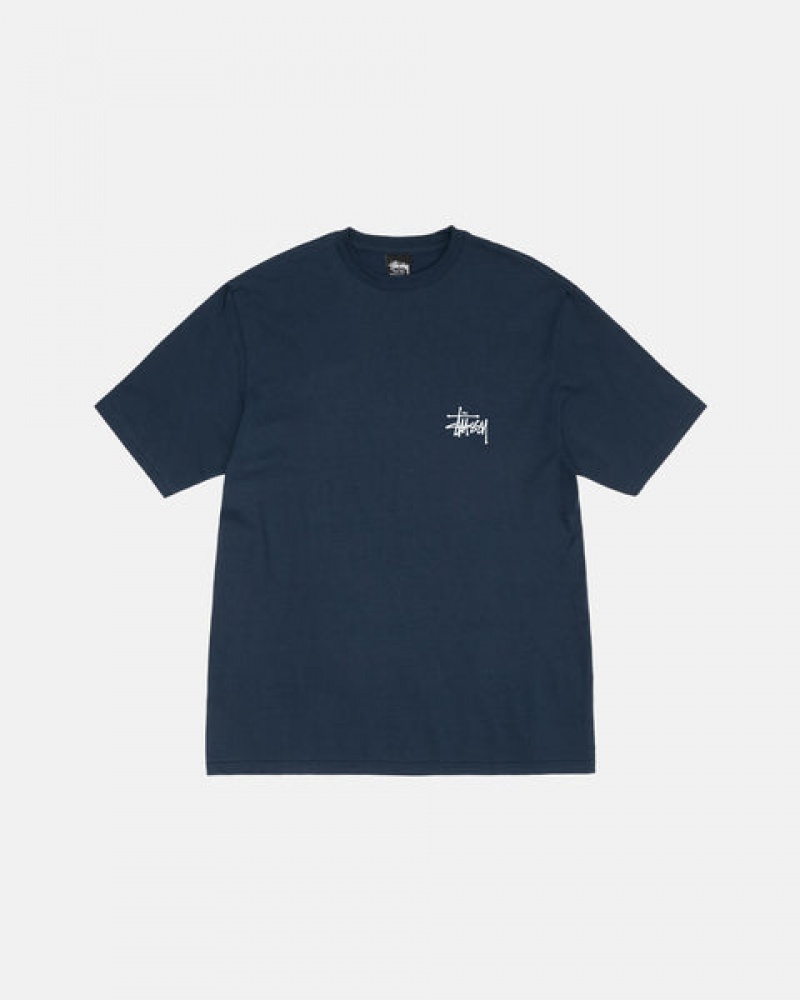 Stussy Basic Stussy Tee T shirt Erkek Lacivert Türkiye | ZJV-3489