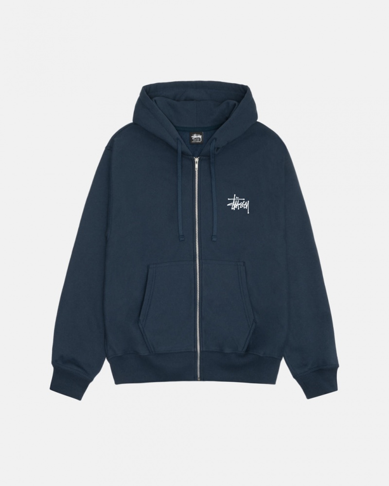 Stussy Basic Stussy Zip Hoodie Erkek Lacivert Türkiye | KEZ-7836