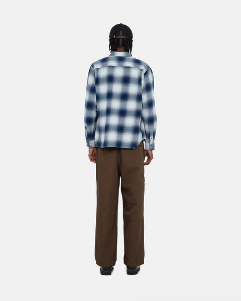 Stussy Bay Plaid Shirt Gömlek Ceket Erkek Lacivert Türkiye | ZHI-1095