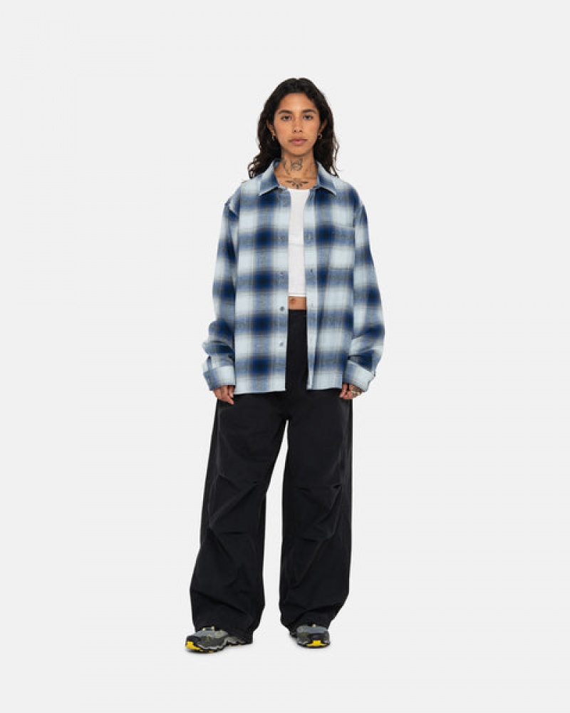 Stussy Bay Plaid Shirt Gömlek Ceket Erkek Lacivert Türkiye | ZHI-1095