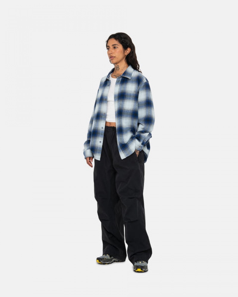 Stussy Bay Plaid Shirt Gömlek Ceket Erkek Lacivert Türkiye | ZHI-1095