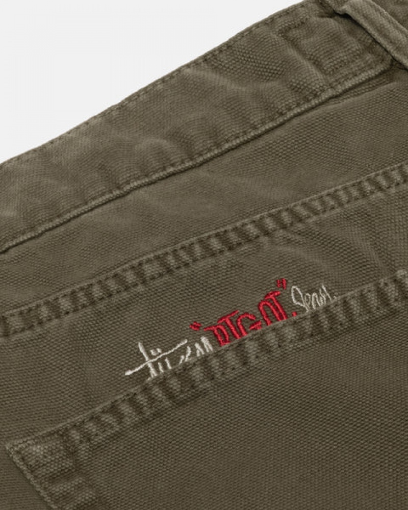 Stussy Big Ol' Jean Washed Kanvas Denim Erkek Zeytin Yeşili Türkiye | EHZ-7619