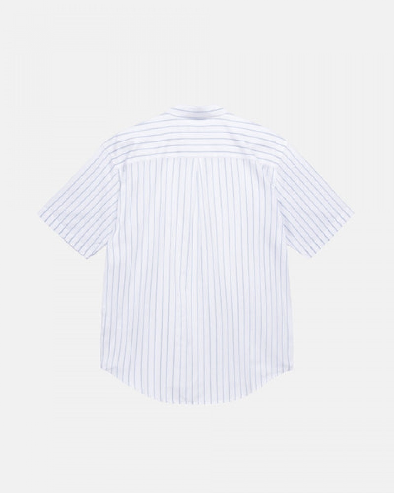 Stussy Boxy Çizgili Shirt Gömlek Erkek Beyaz Türkiye | KZQ-2353